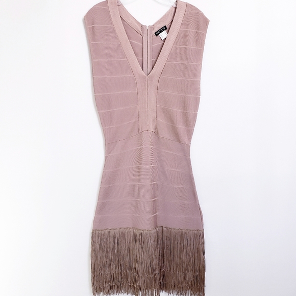 VENUS Dresses & Skirts - Venus Mauve Fringe Bandage Knit Sleeveless Dress